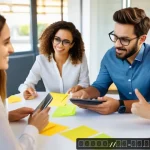 Home 22 효과적인 팀 미팅을 위한 소통 전략 - A diverse professional team in a modern conference room, engaging in a lively brainstorming session ...