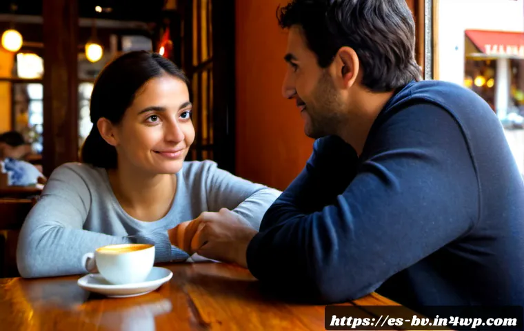 소통을 통한 관계의 깊이 더하기 - Photorealistic candid scene of two adult friends in a cozy Spanish-style neighborhood café, sitting ...
